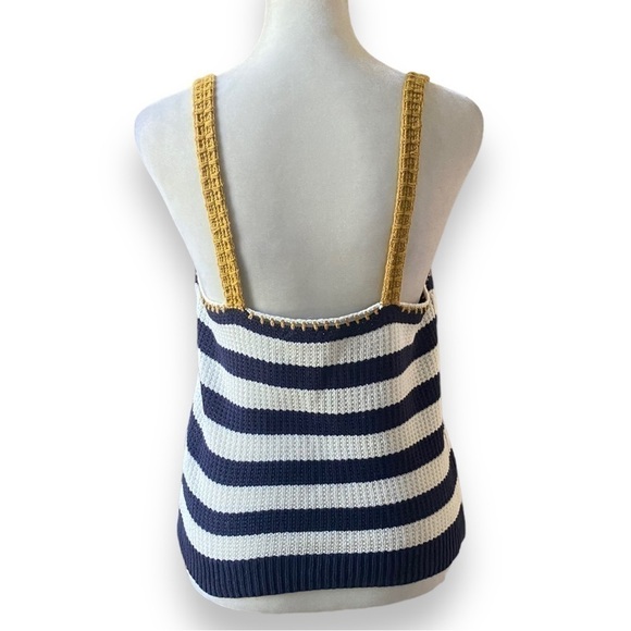 HEM & Thread Navy, White, and Gold Stripe Crochet Knit Tank Top | Size Medium - Picture 8 of 14